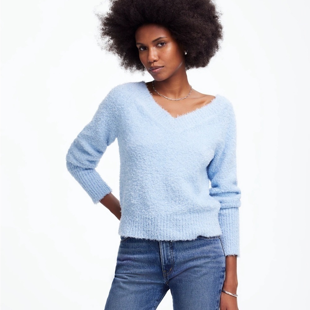 Madewell city blue Double V-Neck Sweater